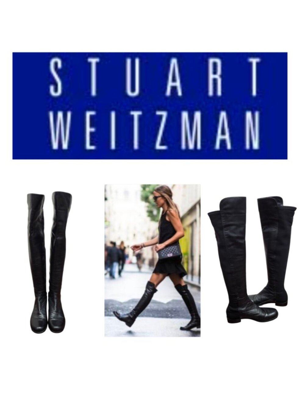 Stuart Weitzman 5050 Over The Knee Boots Black Leather Stretch Back Size 8 M